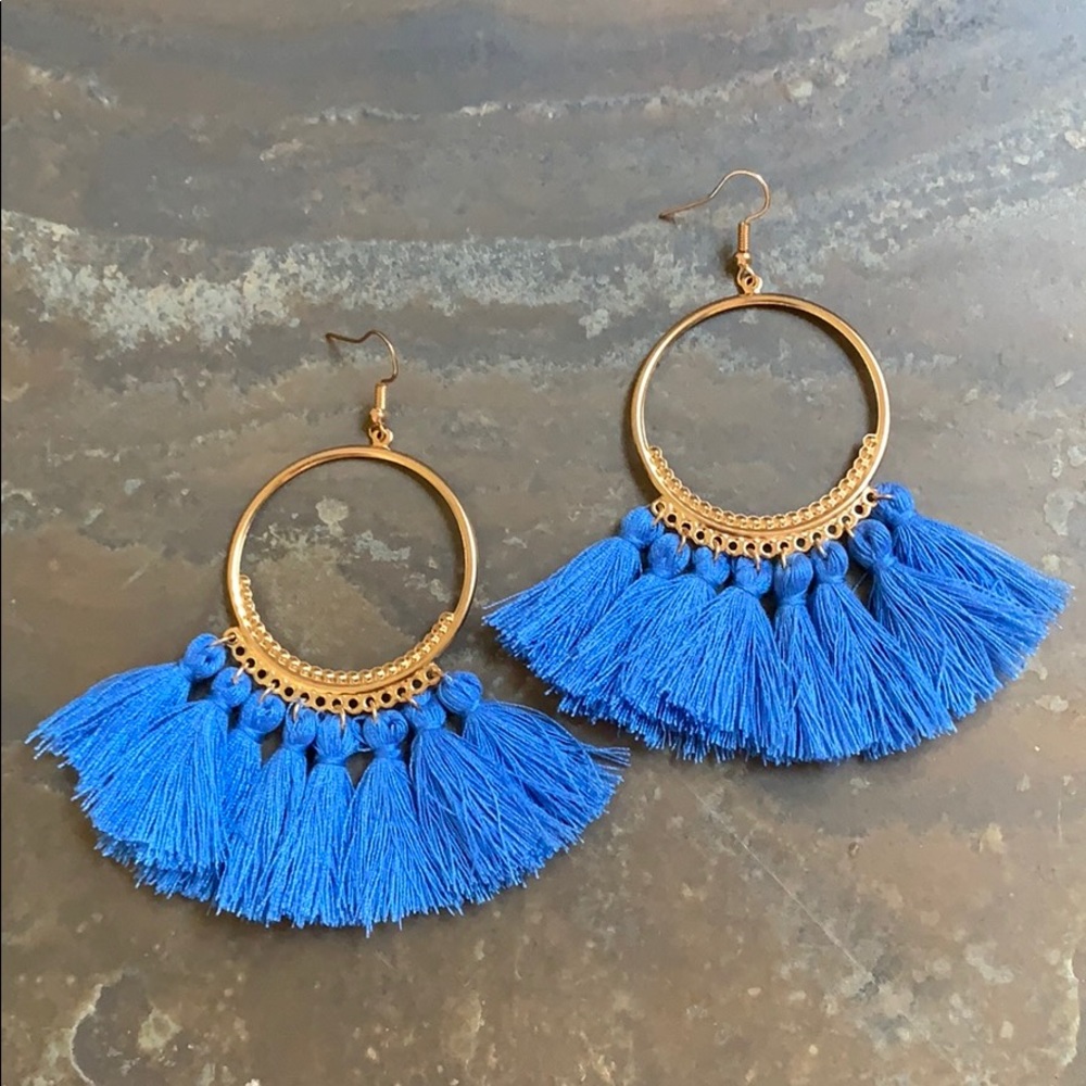 New Candy Did It! Blue & Gold Tassel Earrings